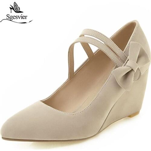 Sgesvier size 34-43 fashion spring autumn new shoes woman pointed toe shallow pumps women shoes platform wedges shoes women G590