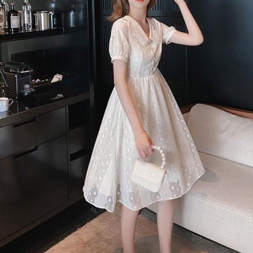 High-end lace mesh dress goddess fan waist maxi dresses for women A-LINE vintage Polyester COTTON V-Neck
