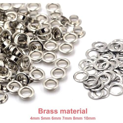 100sets Brass Material Silver 4mm 5mm 6mm 7mm 8mm 10mm Grommet Eyelet With Washer Fit Leather Craft Shoes Belt Cap Accessories
