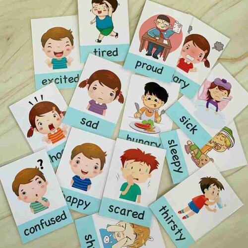 14pcs Montessori Emotional Expression English Words Flashcards Children Early Educational Memory Game English Learning Cards Toy