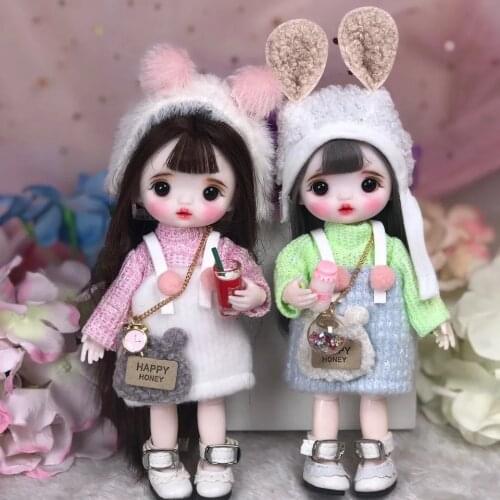 16cm Blue Eyes Bjd Doll 13 Movable Joint Dolls Changable Wig Bjd Toy Handmade Make Up Round Face Bjd Dolls Gift with Gift Box