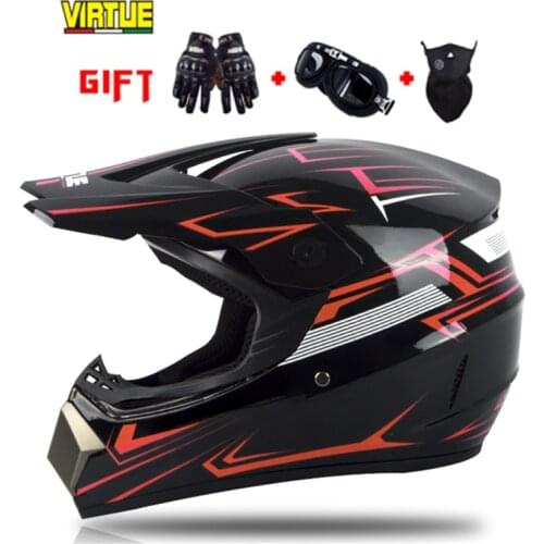 3 GIFTS VIRTUE Motorcycle Full Helmets Full Covered Off-road Helmets Cool cross-country Locomotive Go-kart kids Helmets RED