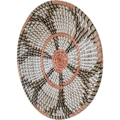 35cm Round Rustic Hand-Woven Straw Designer Model Room Background Wall Hanging Decoration Fruit Plate Bowls