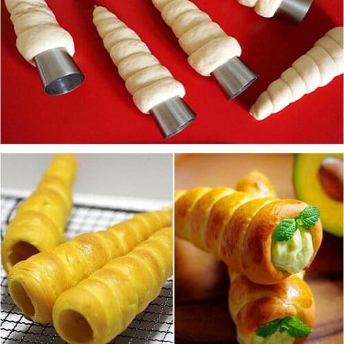 5pcs Croissant Mold Conical Spiral Tube Horn Cake Bread Moulds Cone Stainless Steel Tip Nozzles Baking Pastry Tool Accessories