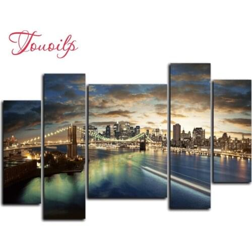 5pcs,Full square&round DIY Sea view bridge Diamond Painting Cross Stitch Diamond Embroidery Patterns rhinestones Diamond Mosaic