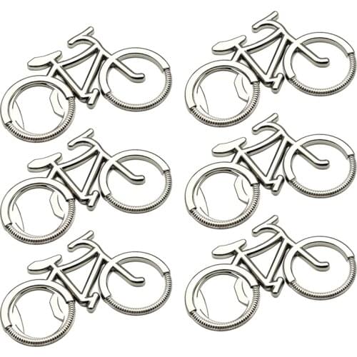 6 Pieces Bicycle Bottle Opener,Novelty Metal Bike Shaped Beer Bottle Opener Tools Keychain Key Ring for Men Women,Silver