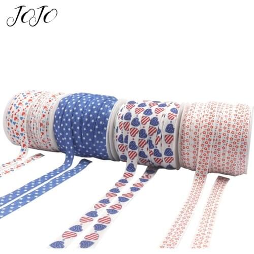 JOJO BOWS 15mm 5y Cloth Ribbon For Craft US National Flag Thermal Transfer Sideband For DIY Bows Gift Wrapping Party Decoration