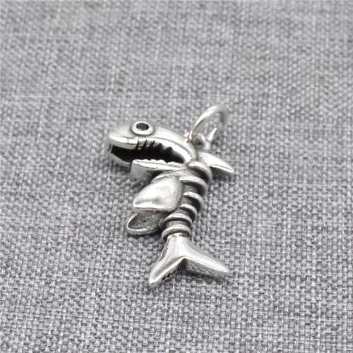 925 Sterling Silver Oxidized Shark Charm Pendant 2-sided for Ocean Sea Necklace Bracelet