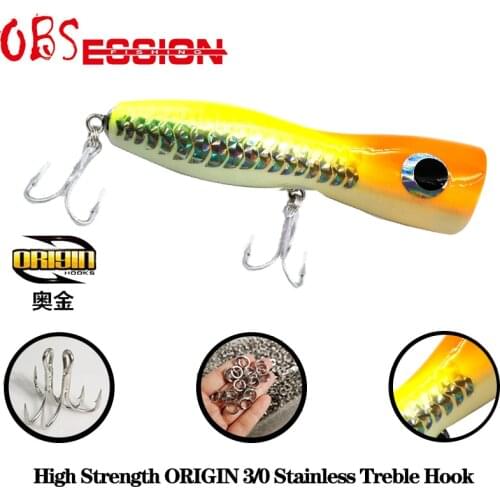 Topwater Wooden Fishing Lure 65g 17cm Wood GT Surface Popper With Treble Hooks Ocean Trolling Handmade Fishing Bait Tuna jigs