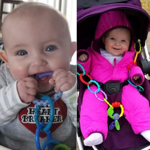 Baby Toys Rainbow Kids Teether Dolls Chain Clutch Ring Toy Links Holder for Hanging on Cirb Playpen Stroller 0-12 Months