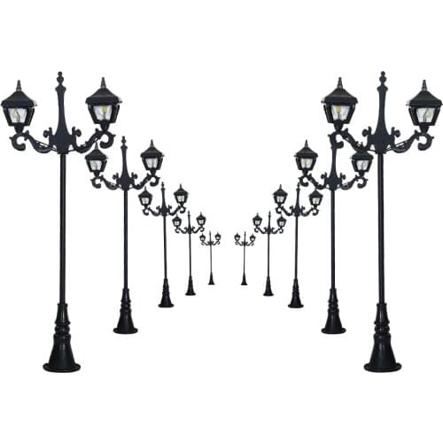 Diorama Garden Lamp Post Street Light Double Heads 12V 1:100-1:150 Model Railway Train Architecture Building Landscape 3pcs