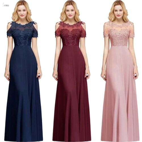 2019 Burgundy Navy Chiffon Long Bridesmaid Dresses 2019 Scoop Neck Applique Wedding Guest Party Gown vestido madrinha