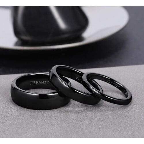 Eamti 2/4/6mm Black Brushed Fashion Ceramic Ring Women Men Wedding Rings Engagement Band Female Jewelry bague Plus Size 4-14