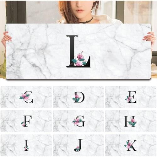 Smooth Large Computer Mausepad PU Leather Gaming Mouse Pad Waterproof White Marble Letter Pattern Office Computer Desk Mat