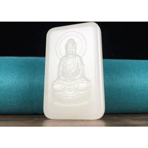 H13#Hetian jade white jade big day pendant