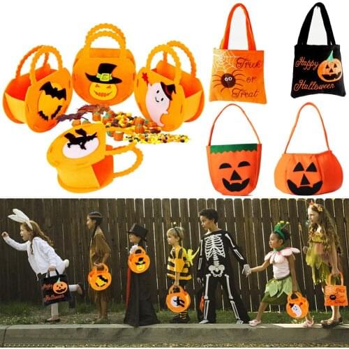 Halloween Pumpkin Candy Bag, 1pcs Non-Woven Fabrics Halloween Candy Tote Bag Trick or Treat Candy Bags Goodies Gift Handbag