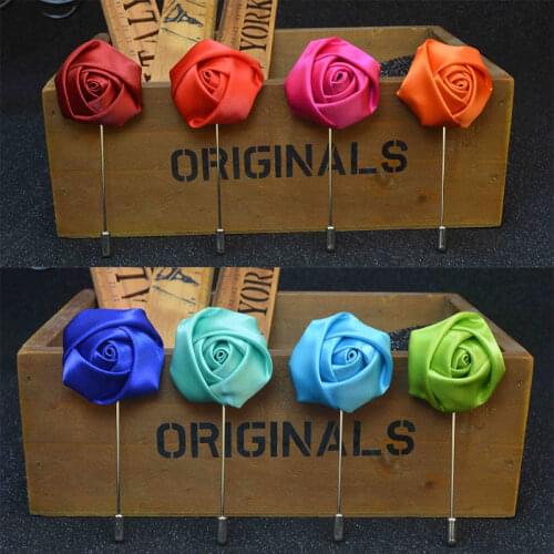 Korean High-grade Ribbon Rose Flower Brooch Long Needle Lapel Pins for Suit Shirt Corsage Collar Men and Women Accessories Gifts