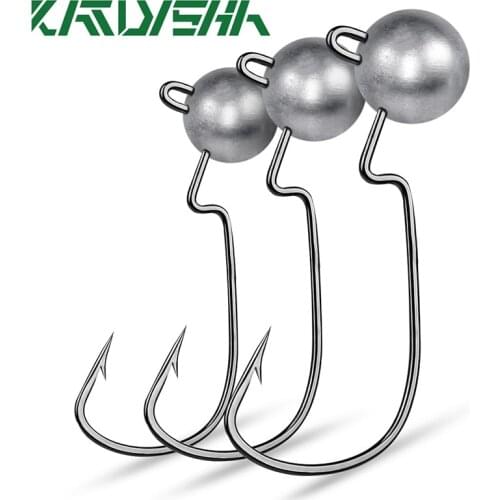 KATYUSHA 50Pcs Wide Crank Offset Fishhooks 3.5-5-7-10g High-Carbon Steel Jigging Hooks Jig Head Fishing Hooks for Soft Worm Bait