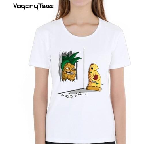 Summer Womens Novelty Cool Tee Shirt Tops Newest Funny Pineapple vs pizza Design Print tshirt Fashion Cartoon yummy food TShirt