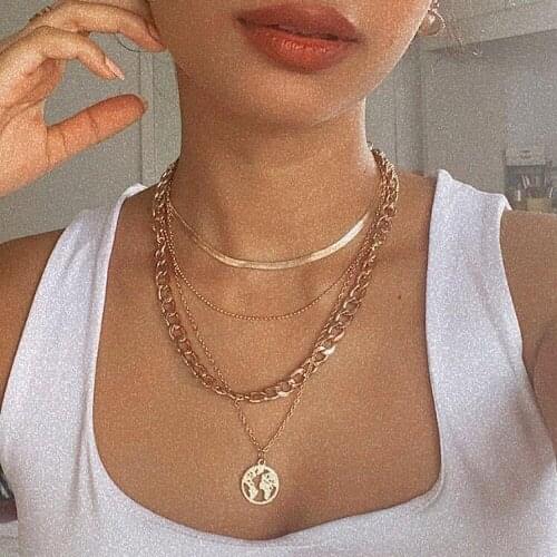 Fashion Gold Color Earth Snake Chain Necklace For Women Girls Vintage Multi Layer Chain Clavicle Choker Necklaces Female Jewelry