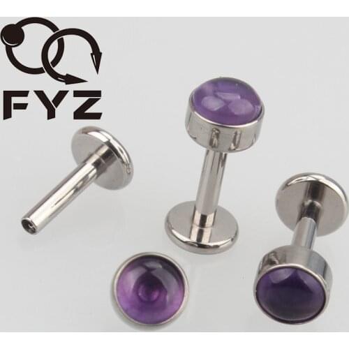 Natural Stone Internally Threaded Titanium G23 Labret 14g 16g Lip Piercing R Ear Cartilage Helix Stud Body Jewelry