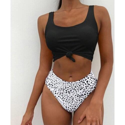 2021 New Fashion Ladies Leopard Print Swimsuit Sexy Twist High Waist Open Back Split Swimsuit Swimsuit Bikini Set