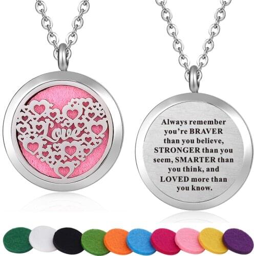 30mm Stainless Steel Valentine Day Gift Heart Aroma Therapy Aromatherapy Essential Oil Diffuser Necklace Locket Pendant Jewelry