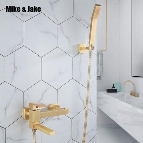 Luxury gold brush bath shower faucet mixer shower faucet bathroom wall bath faucet with hand shower bathroom shower tap mixer