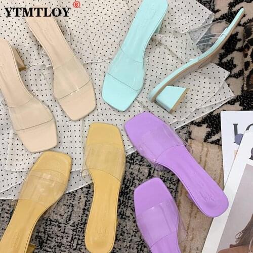 Transparent Flat Sandals Women Elegant Open Toe Low Heel Female Slides Casual Handmade Soft Slippers For Women Purple Yellow