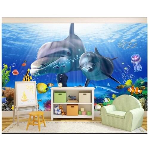 High end Custom 3d wallpaper 3d wall murals wallpaper 3D Carpet Underwater World Dolphin Princess Child Background Wall decor