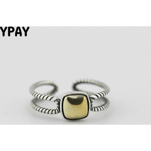 YPAY Authentic 925 Sterling Silver Finger Rings Women Vintage Double Layers Gold Tone Metal Adjustable Ring Fine Jewelry YMR222