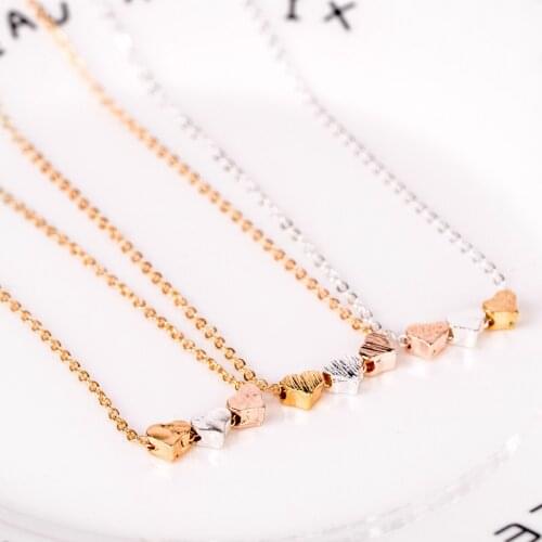 Creative Mini Three Heart Pendant Necklace Women Gold/Silver Color Choker Chain Lovely Lady Girl Gifts Fashion Necklace Jewelry