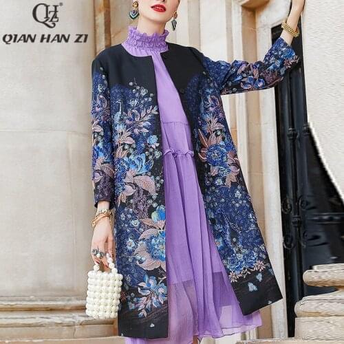 Designer Custom Made Autumn Winter Outwear Jackets Womens Vintage Amazing pattern Jacquard Beading luxury long Coat Jackets