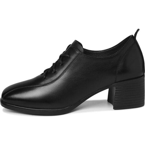 Square Toe Thick Heel Shoes Lace-Up Solid Color WomenS Shoes Water Platform WomenS Shoes