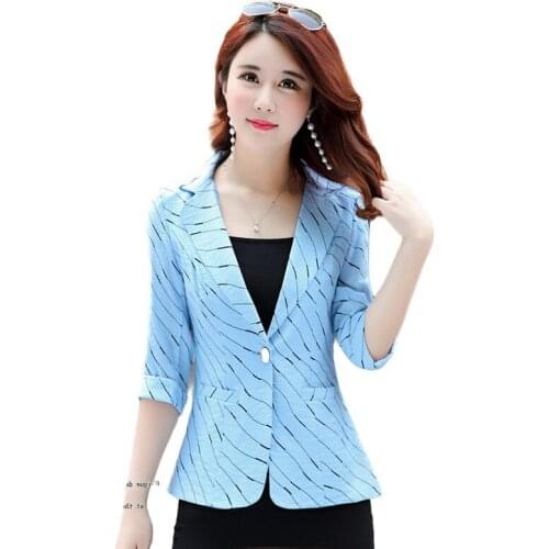 Women Striped Jackets Slim Ladies Tops Blazer Short Design spring Work Office Suit Blazer Feminino White Black