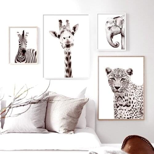 Giraffe Elephant Leopard Zebra Nordic Posters And Prints Wall Art Canvas Painting Animals Wall Pictures For Baby Kids Room Decor