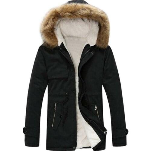 Winter Mens Fur Lined Coat Hooded Thicken Cotton Warm Outwear Parka Hot C08
