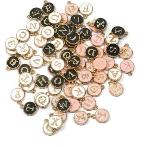10Pcs White Black Pink 12*14mm A-Z Letter Enamel Charms Alphabet Letter Handmade Pendant For Diy Bracelet Jewelry Making