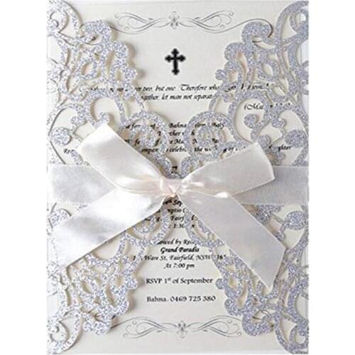 10 pcs laser Cutting Custom Invitations Bump Glitter Design Wedding Banquet Business Event Invitation Card