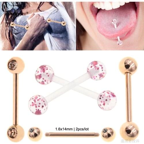 2 pcs/lot Soft Acrylic Nipple Rings Bijoux Flashing Powder Barbell Tongue Piercing Tongue Ring Helix Piercing langue Sex Pircing