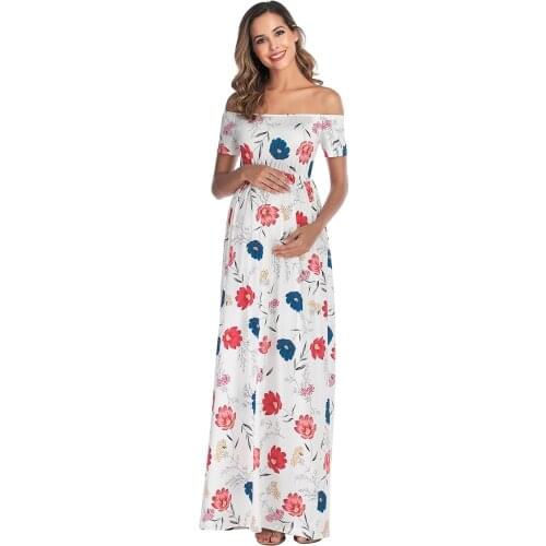 2021 Summer Maternity Dress Short Sleeve Shoulderless Shirts Pregnant Dress High Waist Pregnancy Dress for Pregnant Women