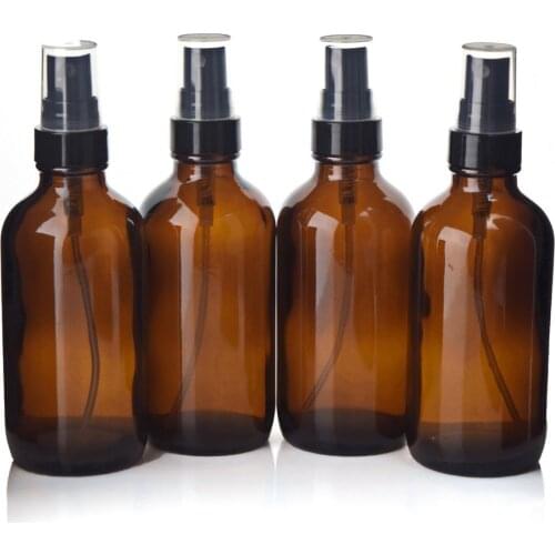 4pcs 120ml Empty New 4 Oz Amber Glass Spray Bottle with Black Fine Mist Sprayer Atomizer for essential oils perfume aromatherapy
