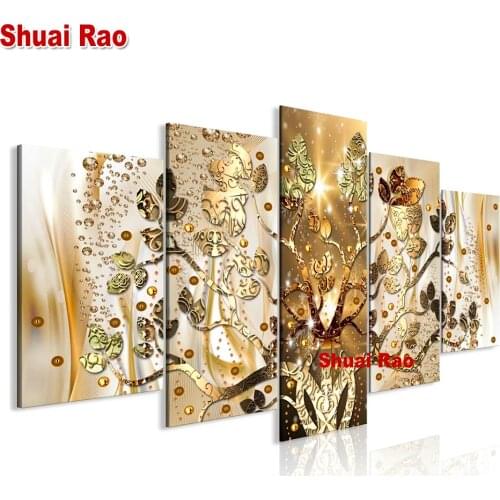 Abstract Fortune Tree Diamond Painting 5 Panel Crystal Diamond Mosaic Square Round drill embroidery full display Home Decor