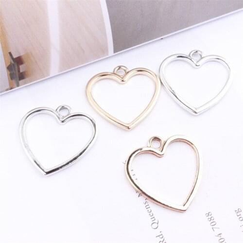 Free Shipping 30PCs Hollow Out Lovely Heart Shape Simplify Jewelry Pendant Charms Silver Gold Tone Plated Metal Bracelet Charm