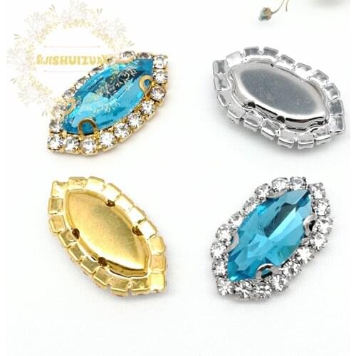 Turquoise blue horse eye shape Glass Crystal sew on rhinestones with Crystal buckle Diy wedding dresss Free shipping