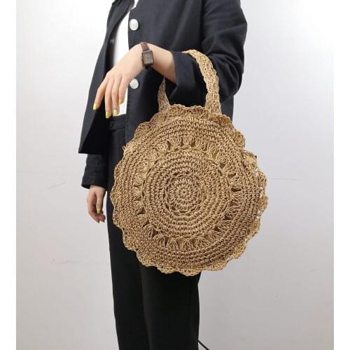 Bohemian Round Straw Bags Hollow Rattan Women Handbags Wicker Woven Shoulder Bag Casual Summer Beach Large Tote Bali Purses 2021