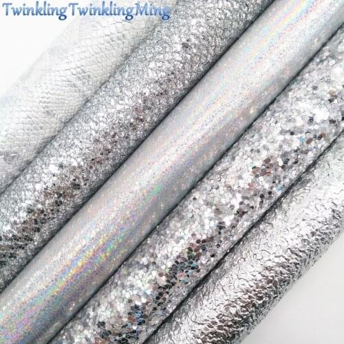 Silver Glitter Canvas Sheet, 8"x11" Glitter Sheets, Iridescent Faux Leather Sheet For Hair Bow & Earring Fabric XM056