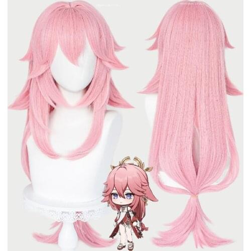 Genshin Impact Yae Cosplay Wigs Anime Pink Long Straight Hair Inazuma Character Halloween Role Play Wigs Built In Hairnet