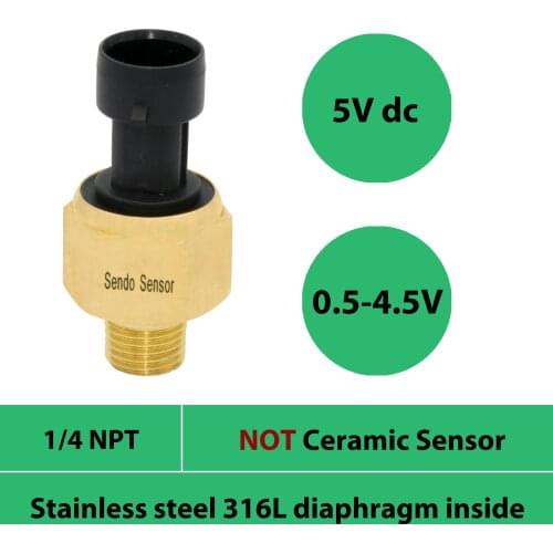 0 150psi, industrial pressure sensor, 10bar, 1.6, 2.5 mpa gauge, 30, 50psi, 75 psi, 1 4NPT thread, 5Vdc supply, 0.5 4.5V signal