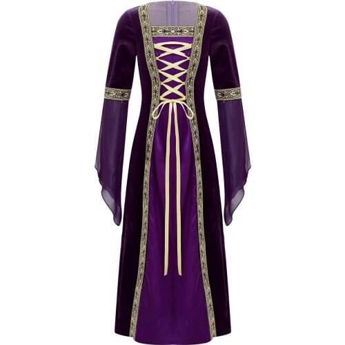 Kid Girls Renaissance Themed Party Cosplay Costumes Vintage Royal Court Pattern Embroidered Long Sleeves Carnival Roleplay Dress